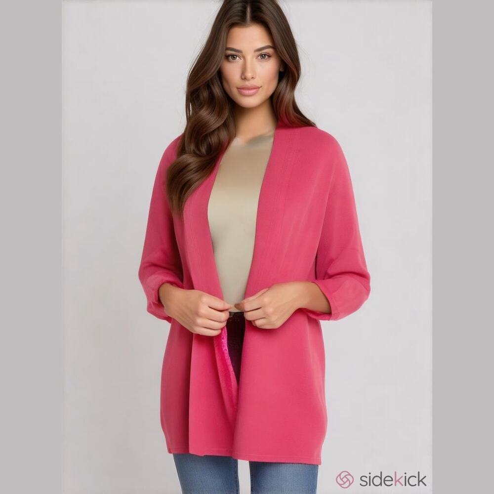 Talbots sz 2X open knit hot pink stretch cardigan sweater office teacher career